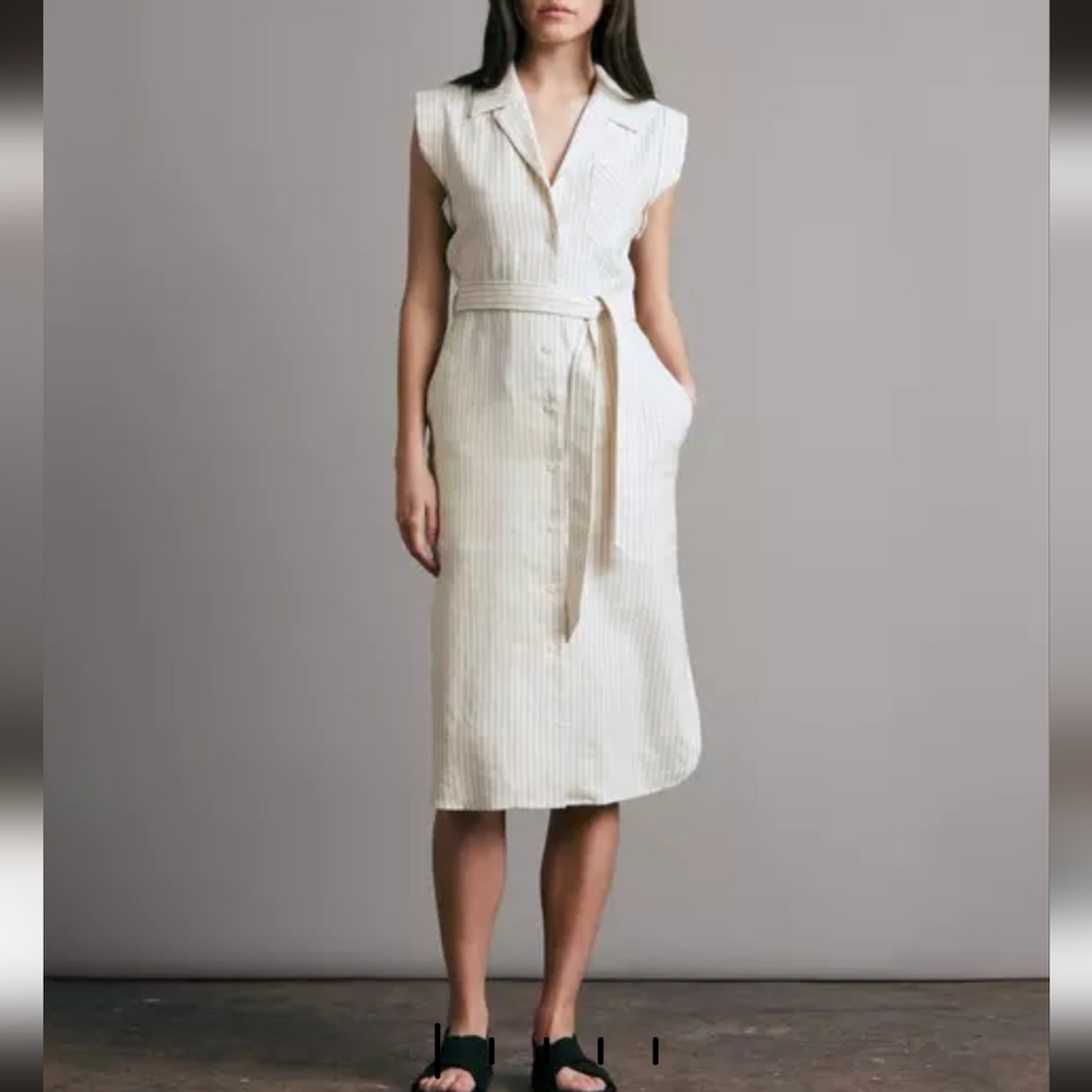 Rag & Bone Military Style Pin Striped Linen Shirt Dress